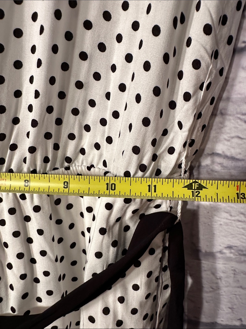 Polka Dot V-Neck Short Sleeve Romper with Black Waistband - White/Black - Picture 11 of 14